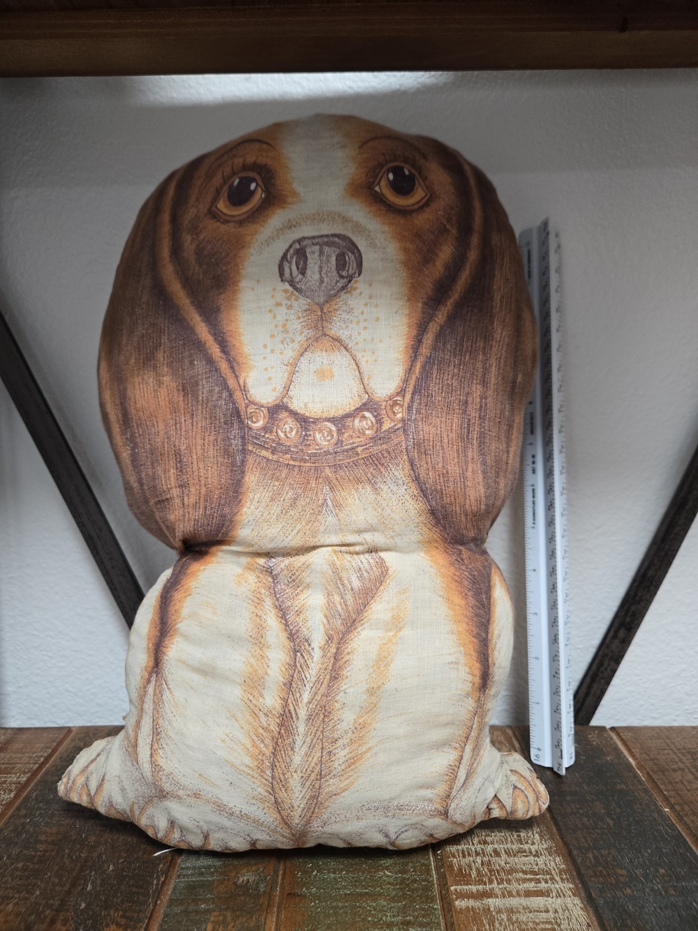 Basset Hound Beagle Dog Pillow Vintage 70s Cut & Sewn Panels Shelf Window Sitter